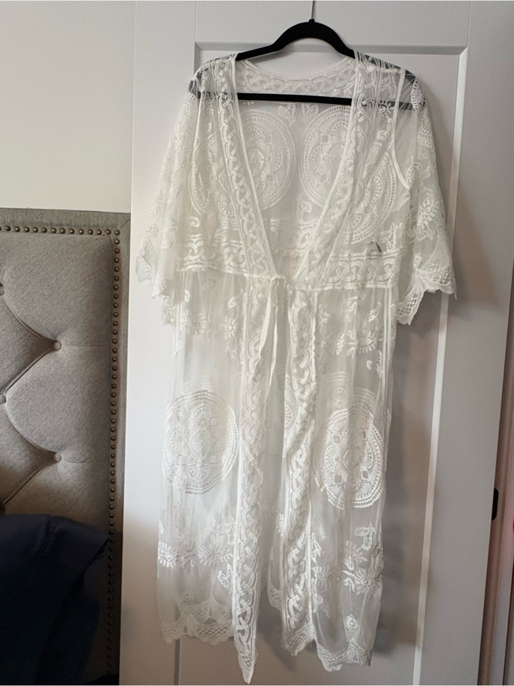 SHEIN White Sheer Lace Kimono Cover-Up - Picture 3 of 5